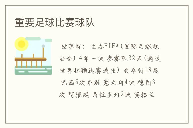 重要足球比赛球队