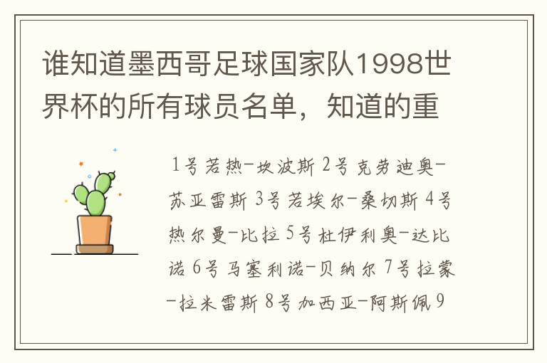谁知道墨西哥足球国家队1998世界杯的所有球员名单,知道的重赏