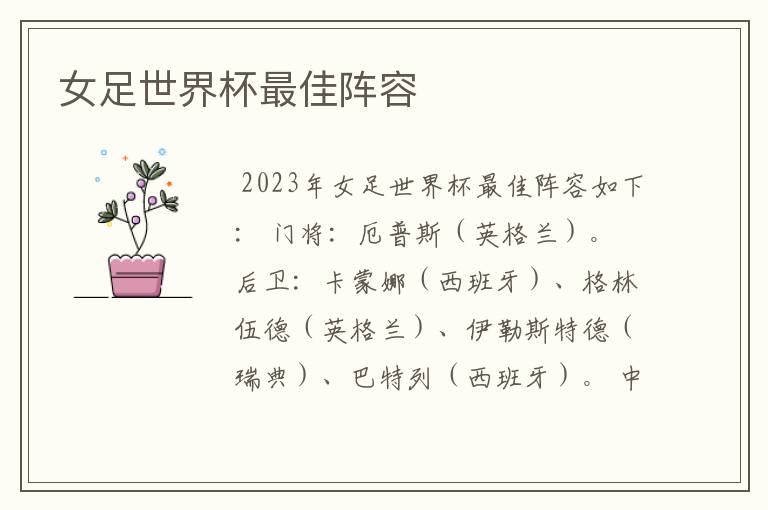 女足世界杯最佳阵容