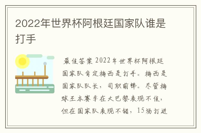 2022年世界杯阿根廷国家队谁是打手