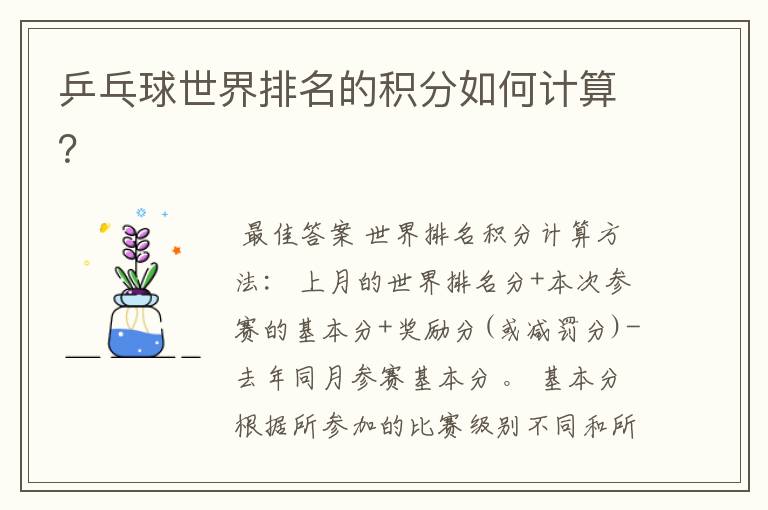 乒乓球世界排名的积分如何计算?