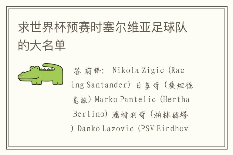 求世界杯预赛时塞尔维亚足球队的大名单