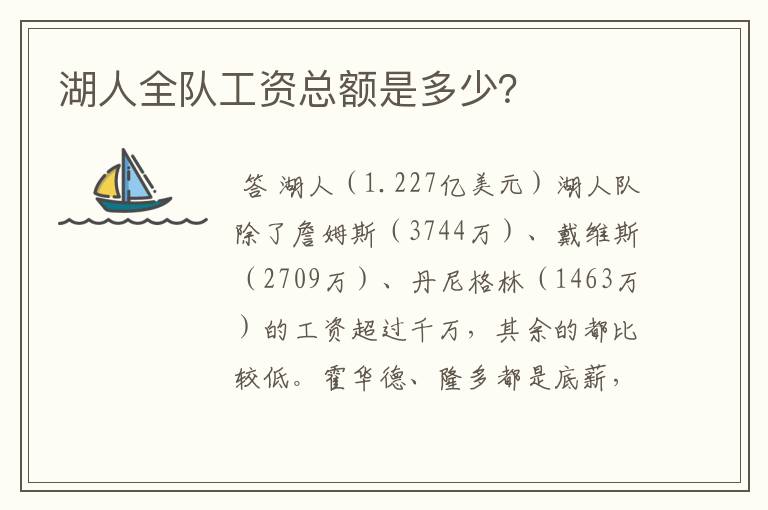 湖人全队工资总额是多少?