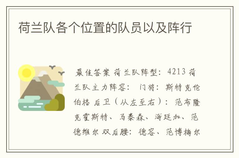 荷兰队各个位置的队员以及阵行