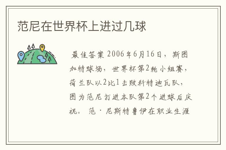 范尼在世界杯上进过几球