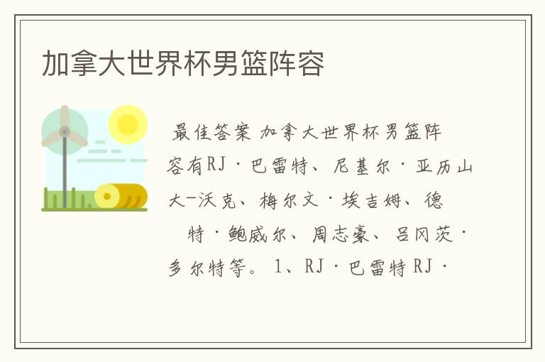 加拿大世界杯男篮阵容