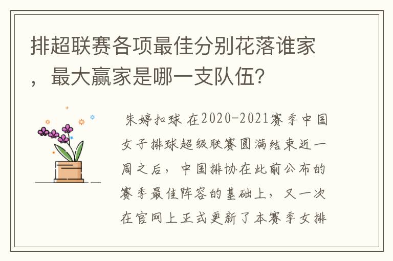 排超联赛各项最佳分别花落谁家,最大赢家是哪一支队伍?