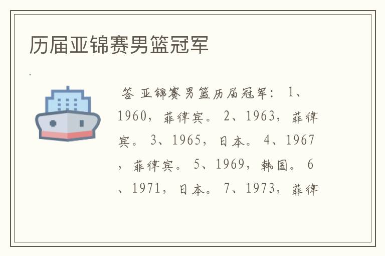 历届亚锦赛男篮冠军