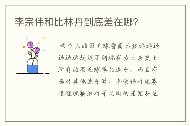 李宗伟和比林丹到底差在哪?