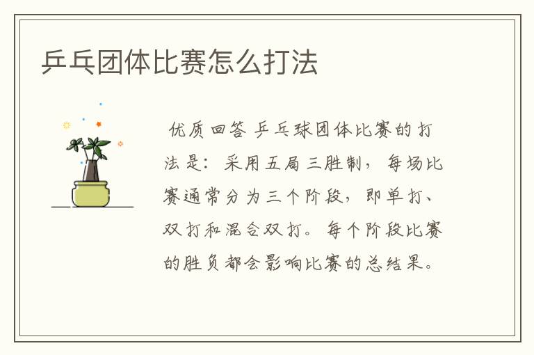 乒乓团体比赛怎么打法