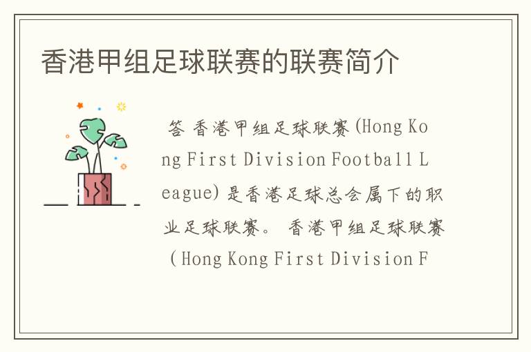 香港甲组足球联赛的联赛简介