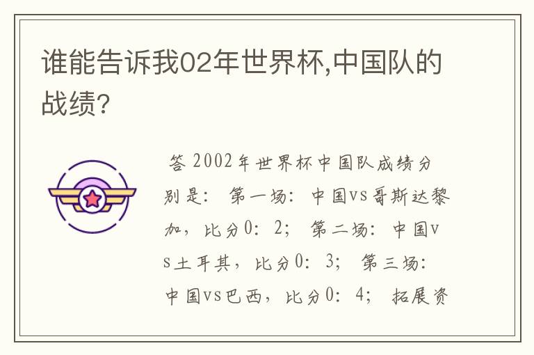 谁能告诉我02年世界杯,中国队的战绩?