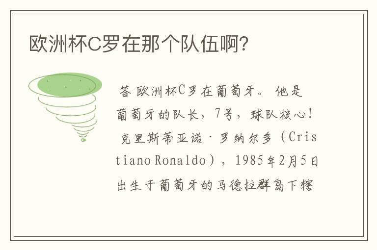 欧洲杯C罗在那个队伍啊?