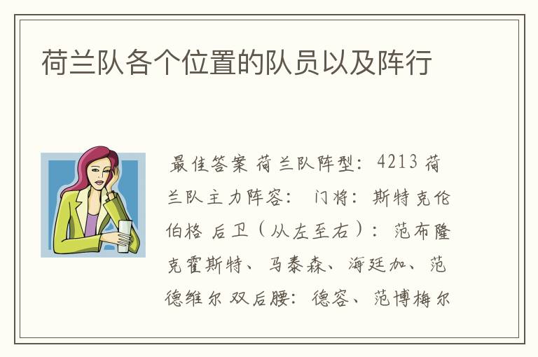 荷兰队各个位置的队员以及阵行