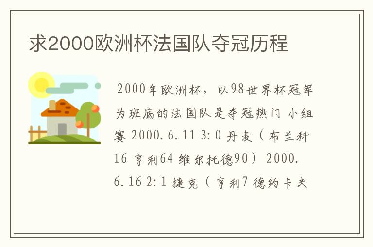 求2000欧洲杯法国队夺冠历程