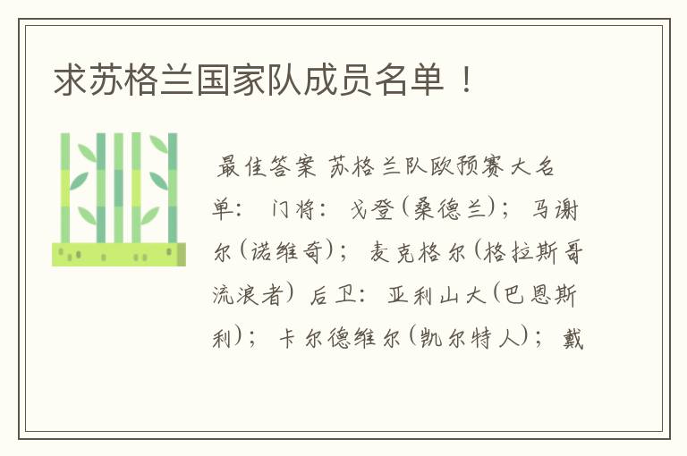 求苏格兰国家队成员名单 !