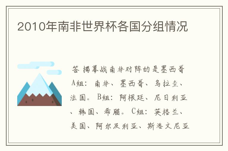 2010年南非世界杯各国分组情况