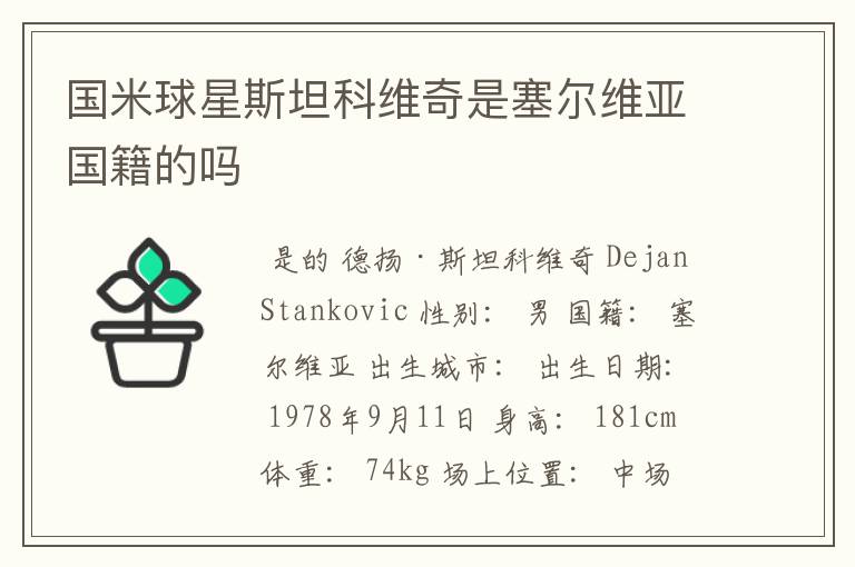 国米球星斯坦科维奇是塞尔维亚国籍的吗