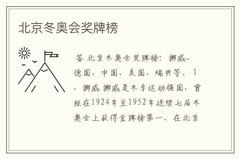 北京冬奥会奖牌榜