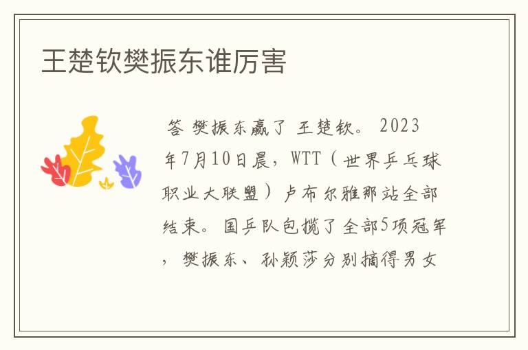 王楚钦樊振东谁厉害