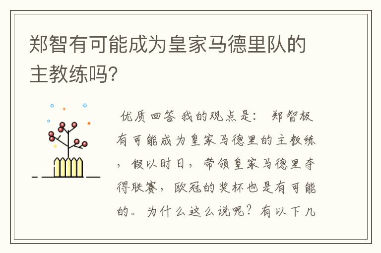 郑智有可能成为皇家马德里队的主教练吗?