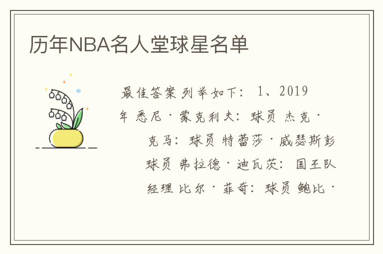 历年NBA名人堂球星名单