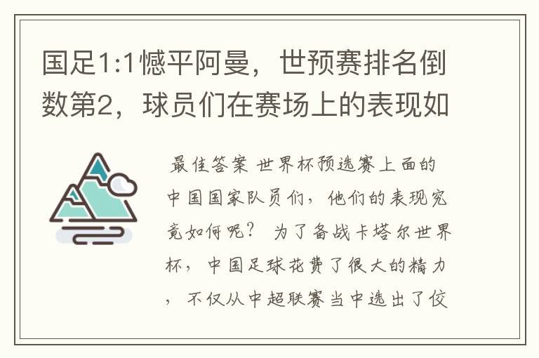 国足1:1憾平阿曼,世预赛排名倒数第2,球员们在赛场上的表现如何?