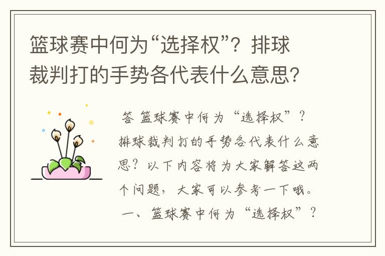 篮球赛中何为“选择权”?排球裁判打的手势各代表什么意思?