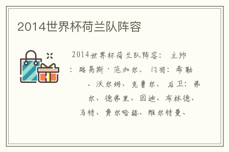 2014世界杯荷兰队阵容