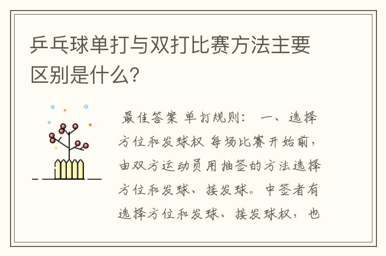 乒乓球单打与双打比赛方法主要区别是什么?