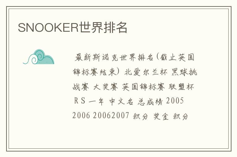 SNOOKER世界排名