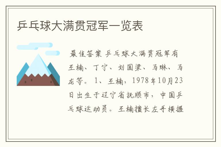 乒乓球大满贯冠军一览表