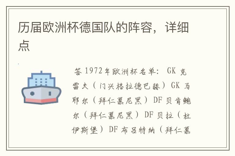 历届欧洲杯德国队的阵容,详细点