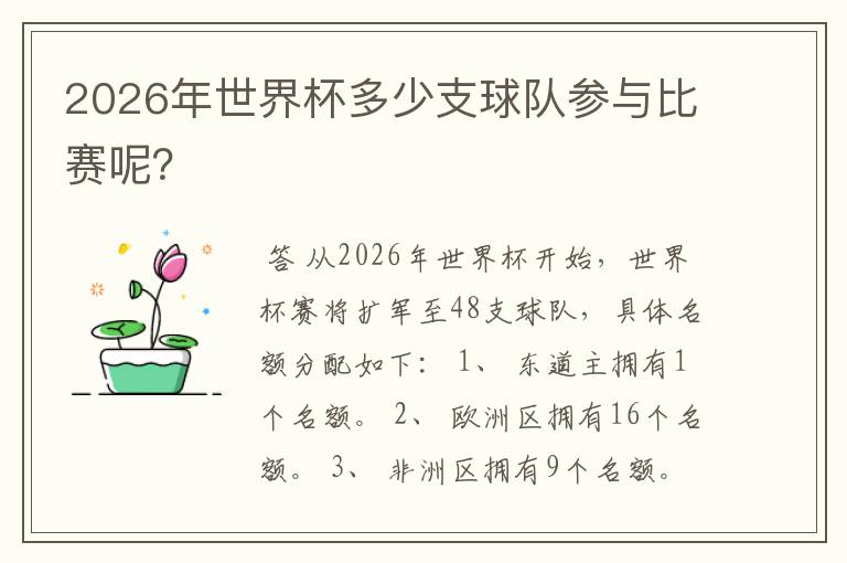 2026年世界杯多少支球队参与比赛呢?