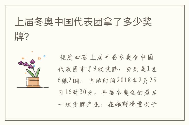 上届冬奥中国代表团拿了多少奖牌？