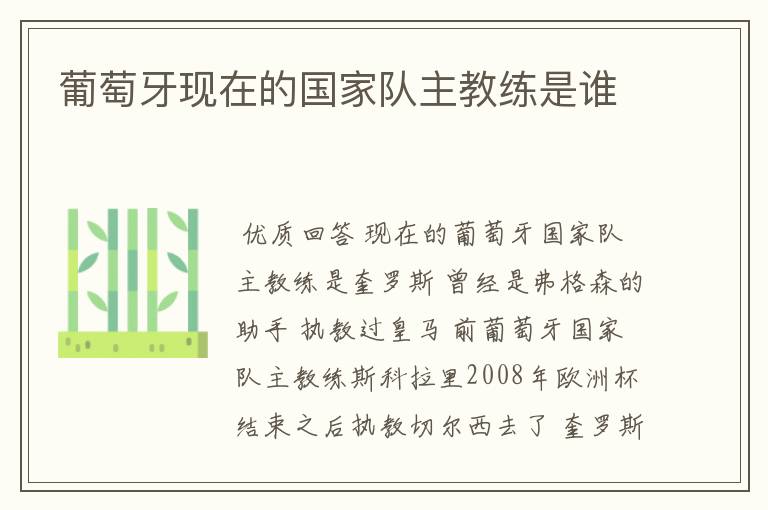 葡萄牙现在的国家队主教练是谁