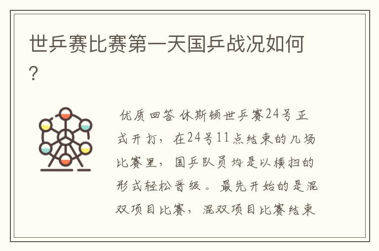 世乒赛比赛第一天国乒战况如何?