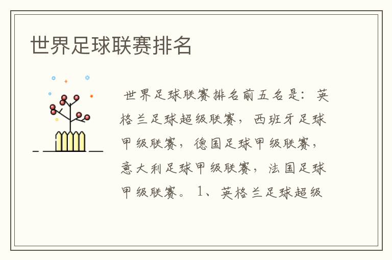 世界足球联赛排名