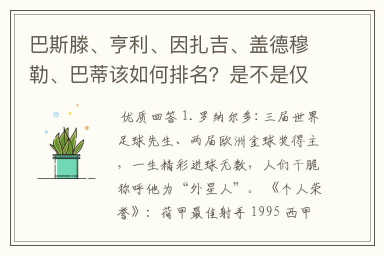 巴斯滕、亨利、因扎吉、盖德穆勒、巴蒂该如何排名？是不是仅次于罗纳尔多的超级射手