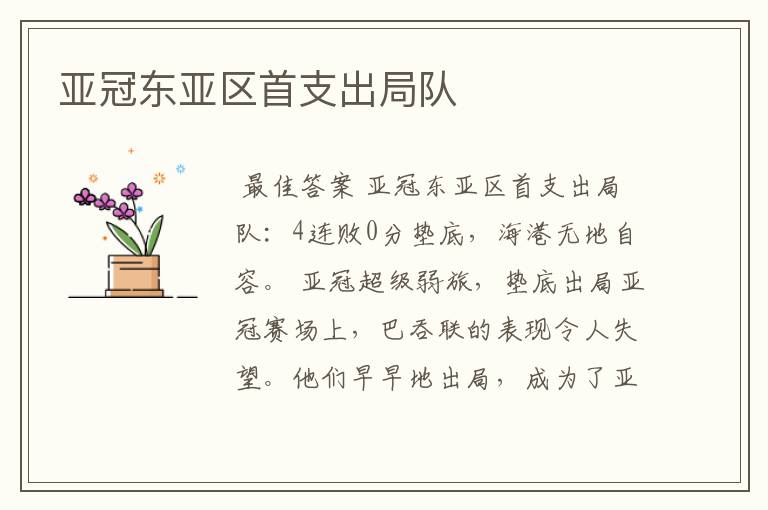亚冠东亚区首支出局队