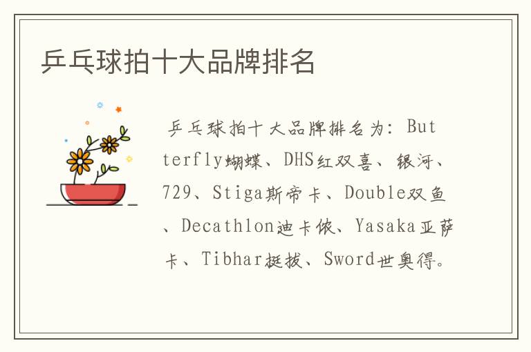乒乓球拍十大品牌排名