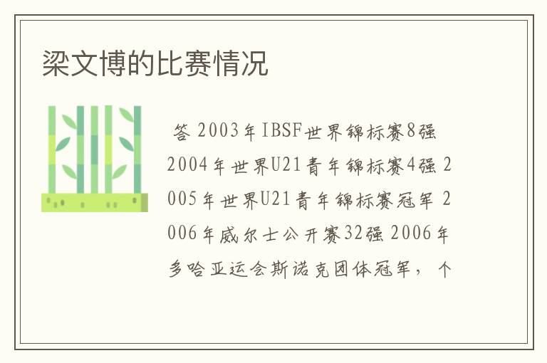 梁文博的比赛情况