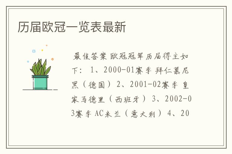 历届欧冠一览表最新
