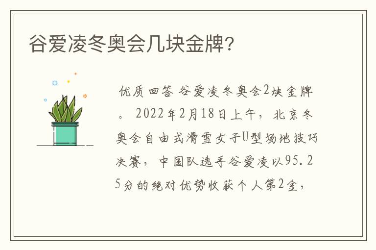 谷爱凌冬奥会几块金牌?