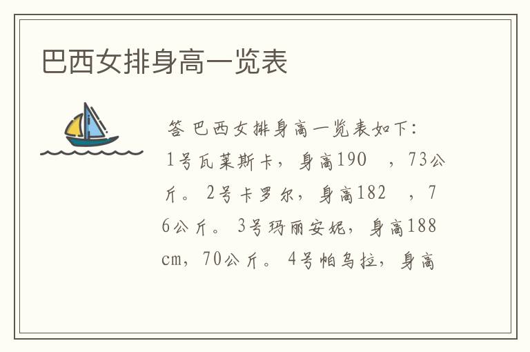 巴西女排身高一览表