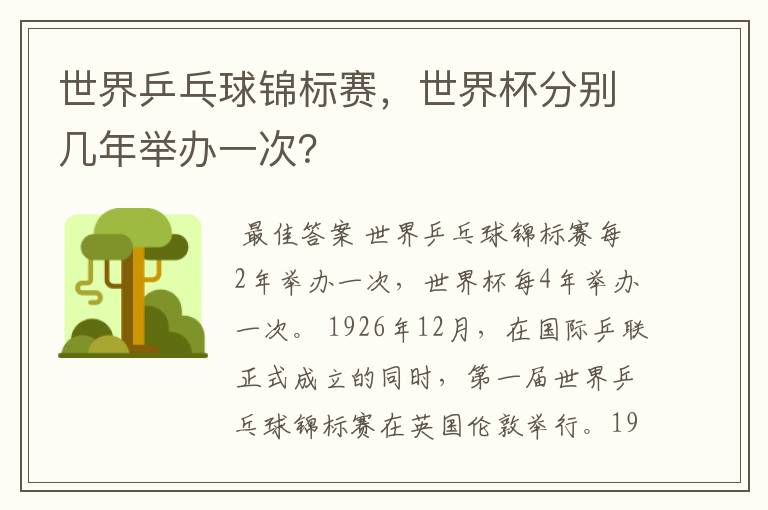 世界乒乓球锦标赛,世界杯分别几年举办一次?