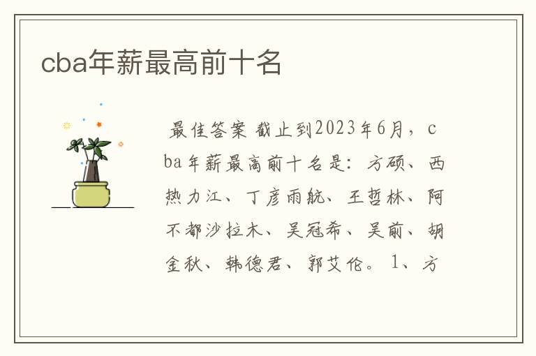 cba年薪最高前十名