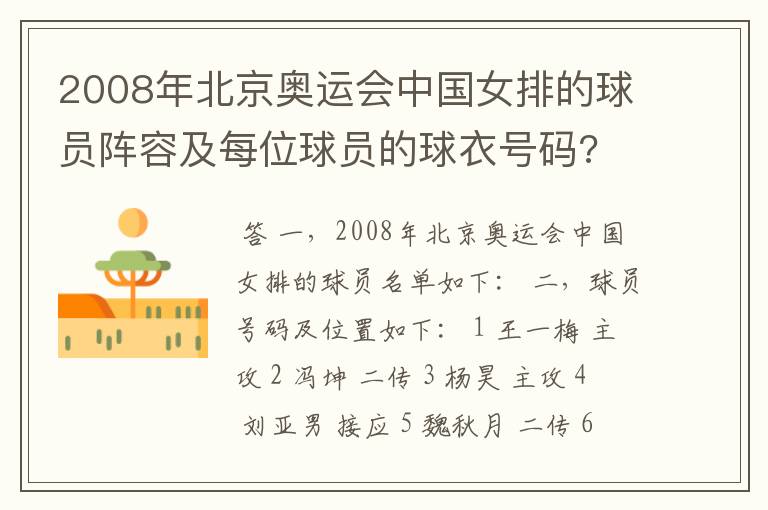 2008年北京奥运会中国女排的球员阵容及每位球员的球衣号码?