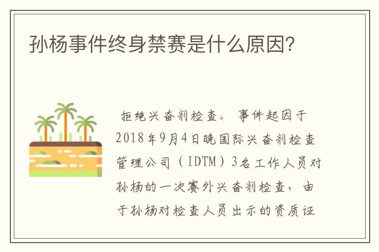孙杨事件终身禁赛是什么原因?