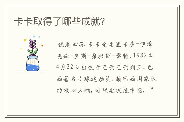 卡卡取得了哪些成就?